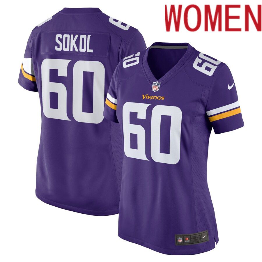 Women Minnesota Vikings #60 Josh Sokol Nike Purple Home Game Player NFL Jersey